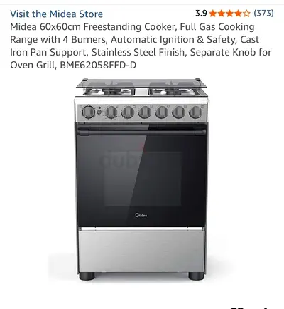 Freestanding 60cm Stainless Steel Gas Cooker with Oven - 4 Burners