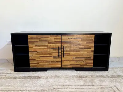 🌟 Crate  Barrel “Seguro” Media Console – Solid Wood | Modern Rustic Luxury