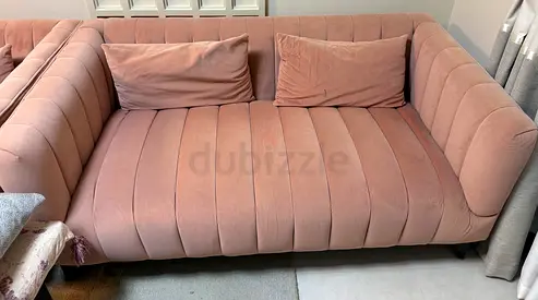 Mauve  (blush pink )  plush 3-seater sofa and 2 seater  sofa and Grey 2 seater sofa in good conditio