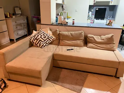 Beige L-shaped 3-seater Sofa with Chaise — Good Condition