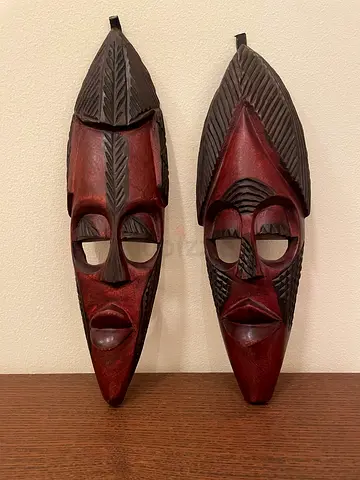 Pair of Hand-Carved African Wooden Masks