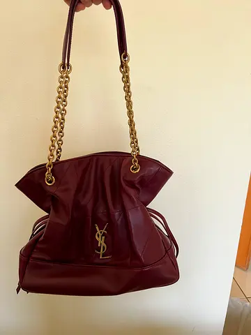 YSL Genuine leather burgundy shoulder bag with gold chain straps