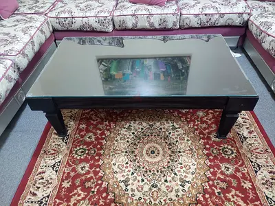 Solid Wood Coffee Table with Glass Top - Good Condition