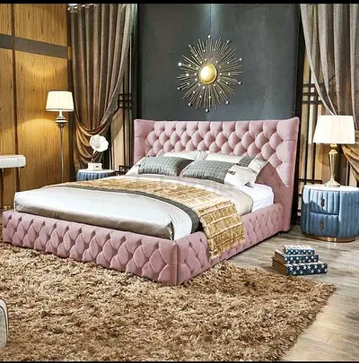 Tufted Velvet King Bed with Padded Frame - Blush Pink