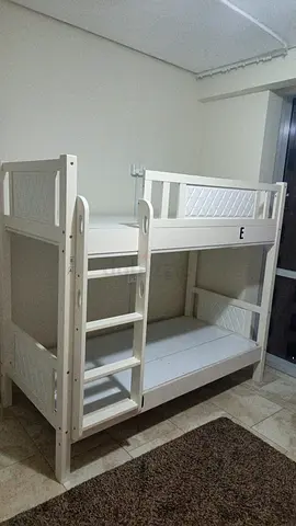 White Wooden Bunk Bed - Solid Frame, Good Condition