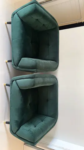 Pair of Green Velvet Armchairs with Gold Legs