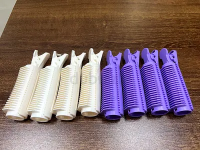 Set of 8 Reusable Hair Rollers / Sectioning Clips (White  Purple)