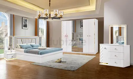 Modern White Bedroom Set with Bed, Wardrobe  Dresser - 5 Pieces MAF-8120