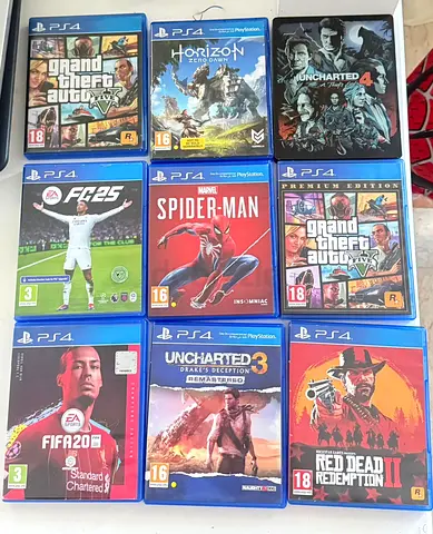 Bundle of 9 PS4 Games — GTA V, Spider-Man, Uncharted, RDR2, FIFA  More