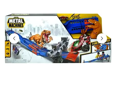4-Lane Raptor Attack Metal Machines Racetrack with Dinosaur Figure