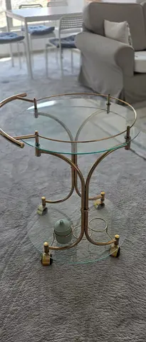 Glass and Brass Two-Tier Side Table