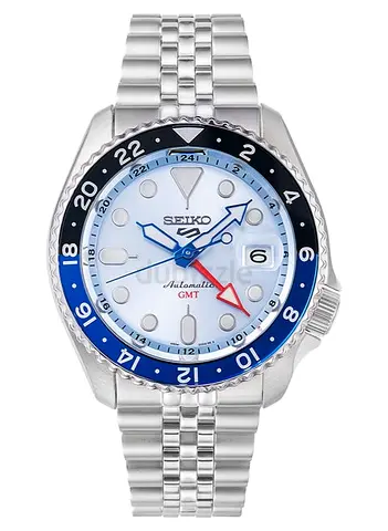 Seiko 5 Sports GMT Automatic Mens Watch — Stainless Steel, Blue/Black Bezel