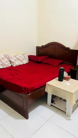 Solid Wooden Double Bed with Headboard - Good Condition