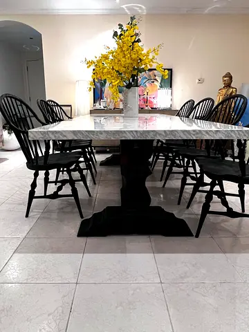 Marina Home Dining Set, Carrara Marble and Oak