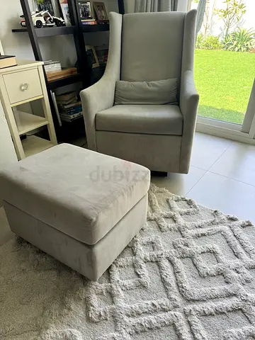 West Elm Light grey rocking armchair with matching ottoman - good condition