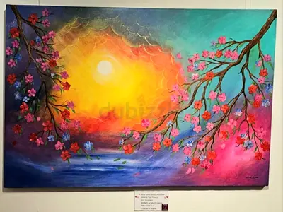 hand painted abstract acrylic landscape.. Negotiable