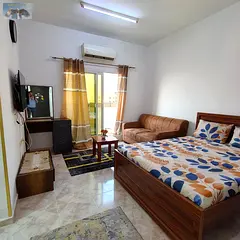Furnished studio – balcony with a distinctive sea view – separate kitchen for privacy and conven