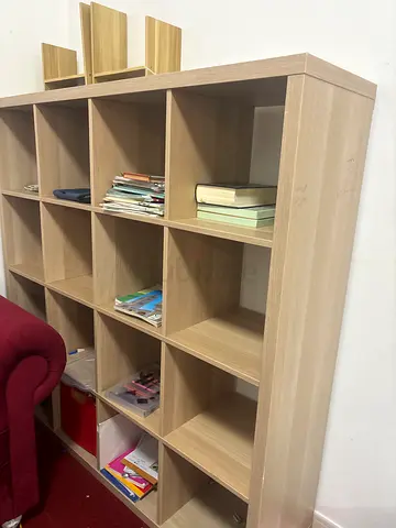 Light wood 12-cube bookshelf / room divider