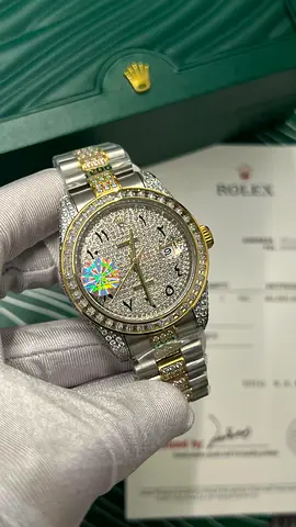 Rolex two-tone diamond dial mens watch with Arabic numerals