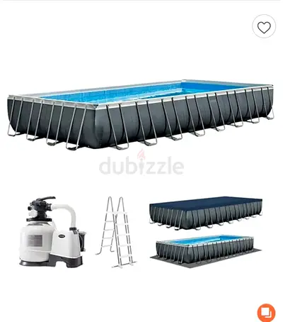Large Rectangular Above-Ground Metal Frame Swimming Pool with Filter, Ladder  Cover