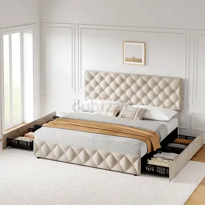 Bubble tufted 4 drawers king linen bed