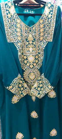 Emerald Green Embroidered Long Womens Dress (Traditional)