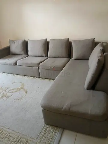 Large L-shaped Grey Fabric Sofa - Comfortable Sectional