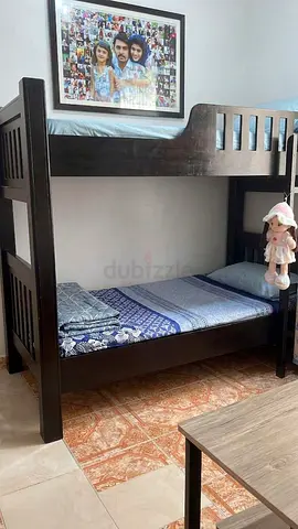 Solid Dark Wood Bunk Bed - Sturdy Twin over Twin ,6 month old