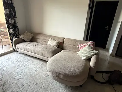 Beige L shape Fabric Sofa with cusion