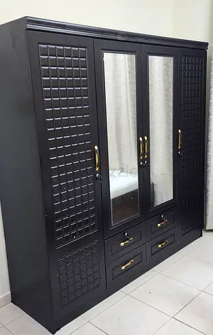 Brand New Large Black 4-Door Wardrobe with Mirrors and Drawers