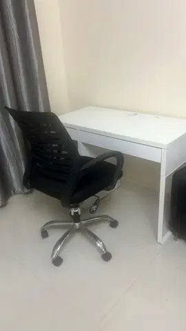 White Writing Desk with Black Ergonomic Office Chair - Good Condition