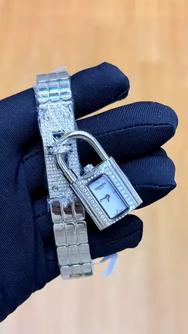 Hermes Silver-toned Padlock Bracelet Master Copy Watch with Crystal Accents