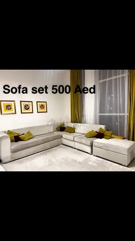 Light beige L-shaped sofa set with ottoman - Good condition, 500 AED