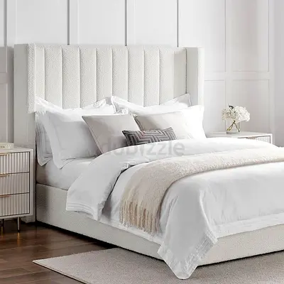 Upholstered queen size Bed with Channel-Tufted Headboard - White