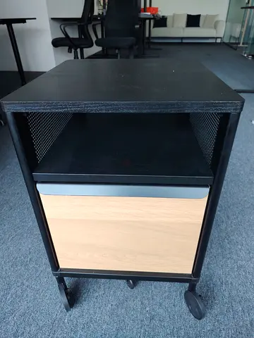 Mobile office rolling storage cabinet with drawer - black  wood finish