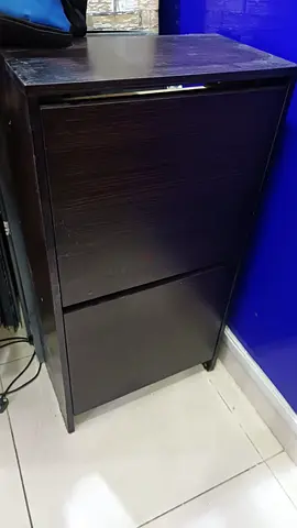 shoe cabinet Dark wood 2-drawer  / narrow storage unit