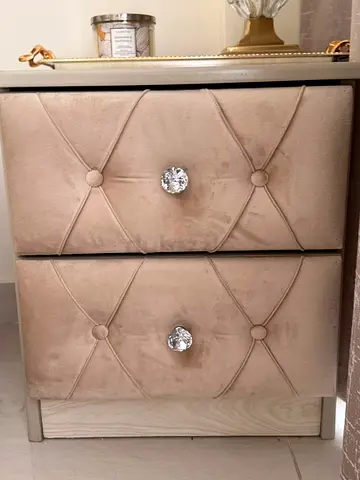 Plush 2-Drawer Bedside Table / Nightstand with Crystal Handles