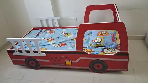 Kids Fire Truck Bed with Mattress and Pillow - Single Toddler Bed