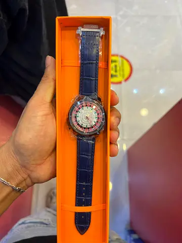 Mens Blue Leather Strap Watch with Multicolor Dial - Unworn in Box