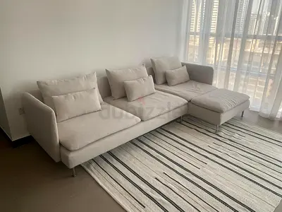 Ikea Sodhremn L Shape Sofa Beige Light Beige 3-Seater Fabric Sofa with Chaise and Cushions