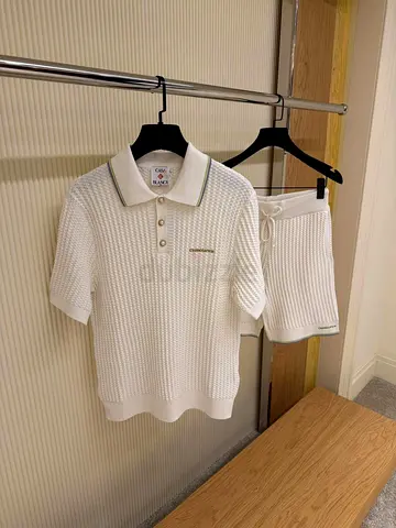 Casablanca White textured knit shorts with drawstring