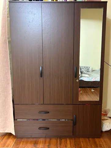 Dark Brown 3-Door Wardrobe with Mirror and Drawers