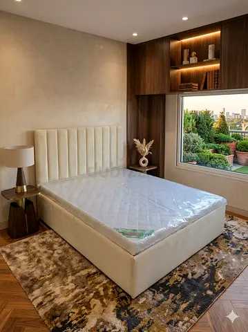 Queen upholstered bed frame with headboard — like new