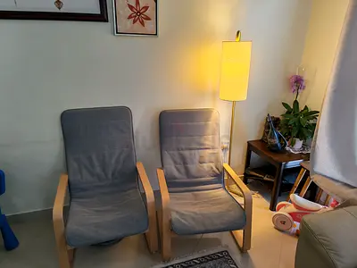 Pair of IKEA Poäng Armchairs with Grey Cushions, 100aed each