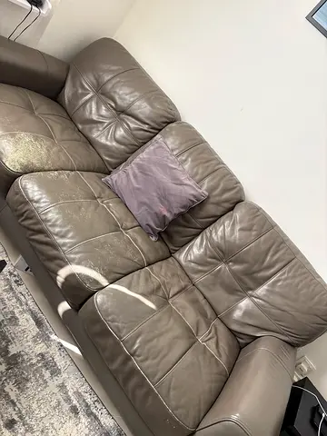 3-seater Grey Leather Sofa (used) - Comfortable Lounge Sofa