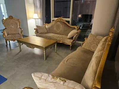 Classic Ornate Gold Trim Sofa Set - 3-Piece Living Room Set