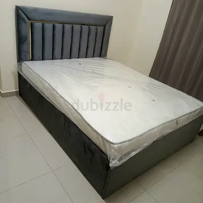 Brand New Grey upholstered storage Queen size bed with mattress - single/queen size (see dimensions)