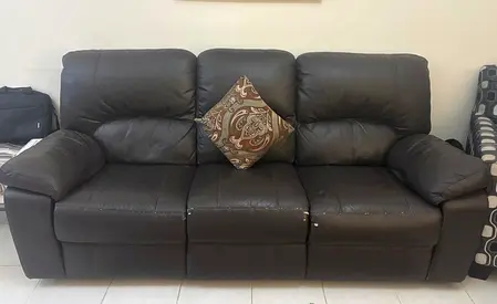 3-seater brown leather recliner sofa in good used condition