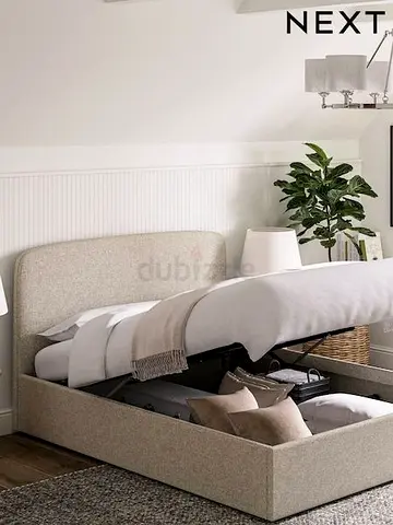 Fabric Ottoman Storage Bed with Headboard - King/Double (Beige)
