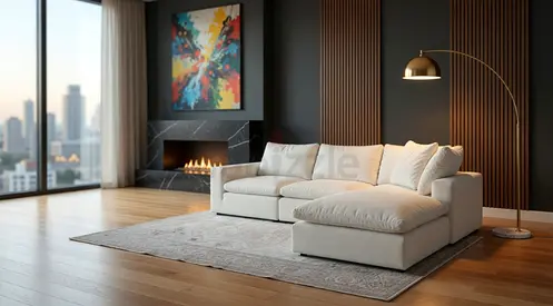 Marina home feather filled Light Beige L-Shaped Sectional Sofa with Chaise - Good Condition